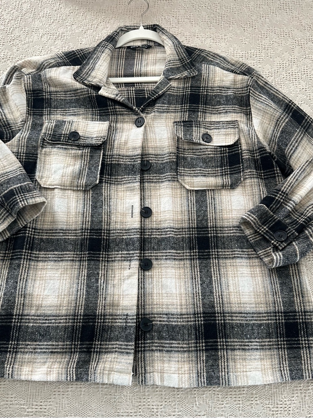 SHEIN Black & Cream Plaid Shacket or Shirt M